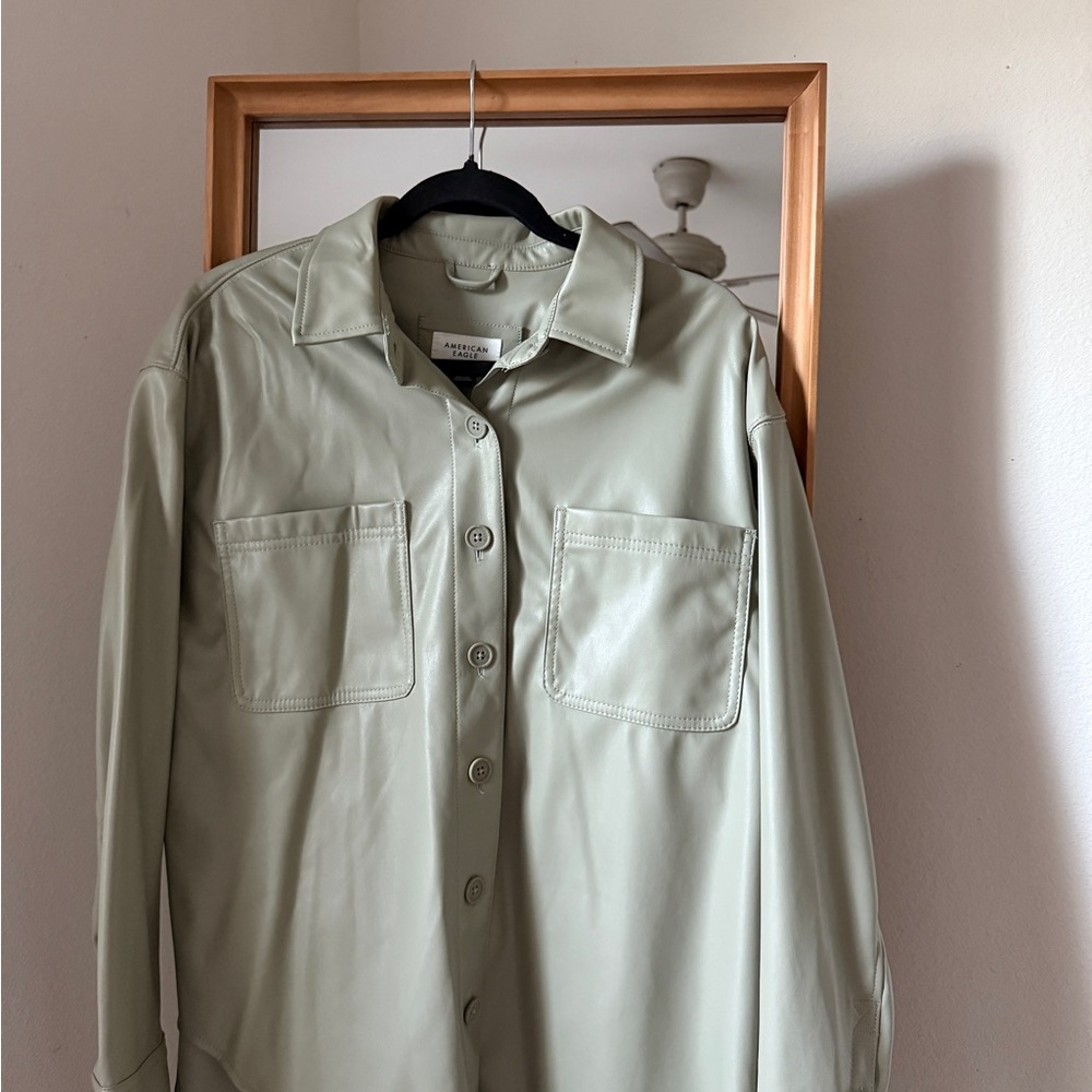 Oversized Vegan Leather Shirt Jacket